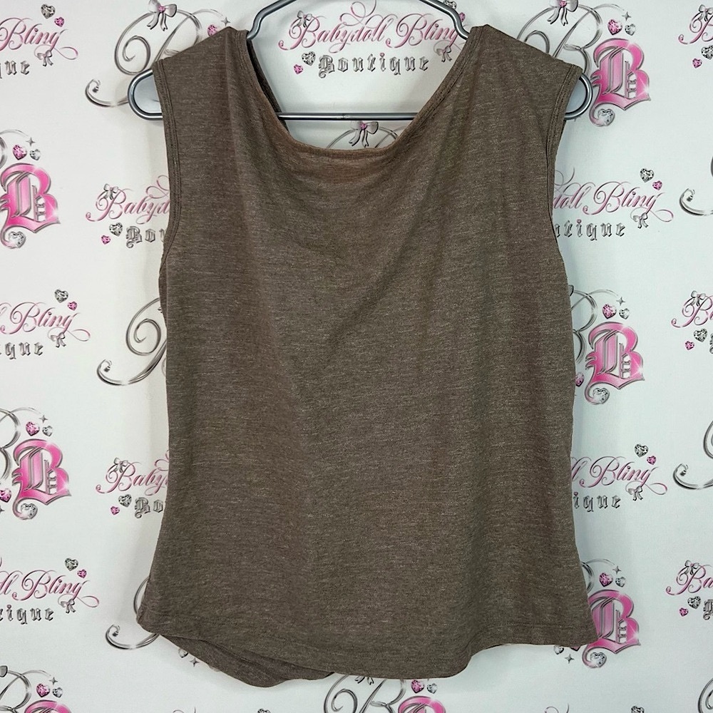 Prana tank top tie up open back stretchy loose fitting bow Brown Tank Top
